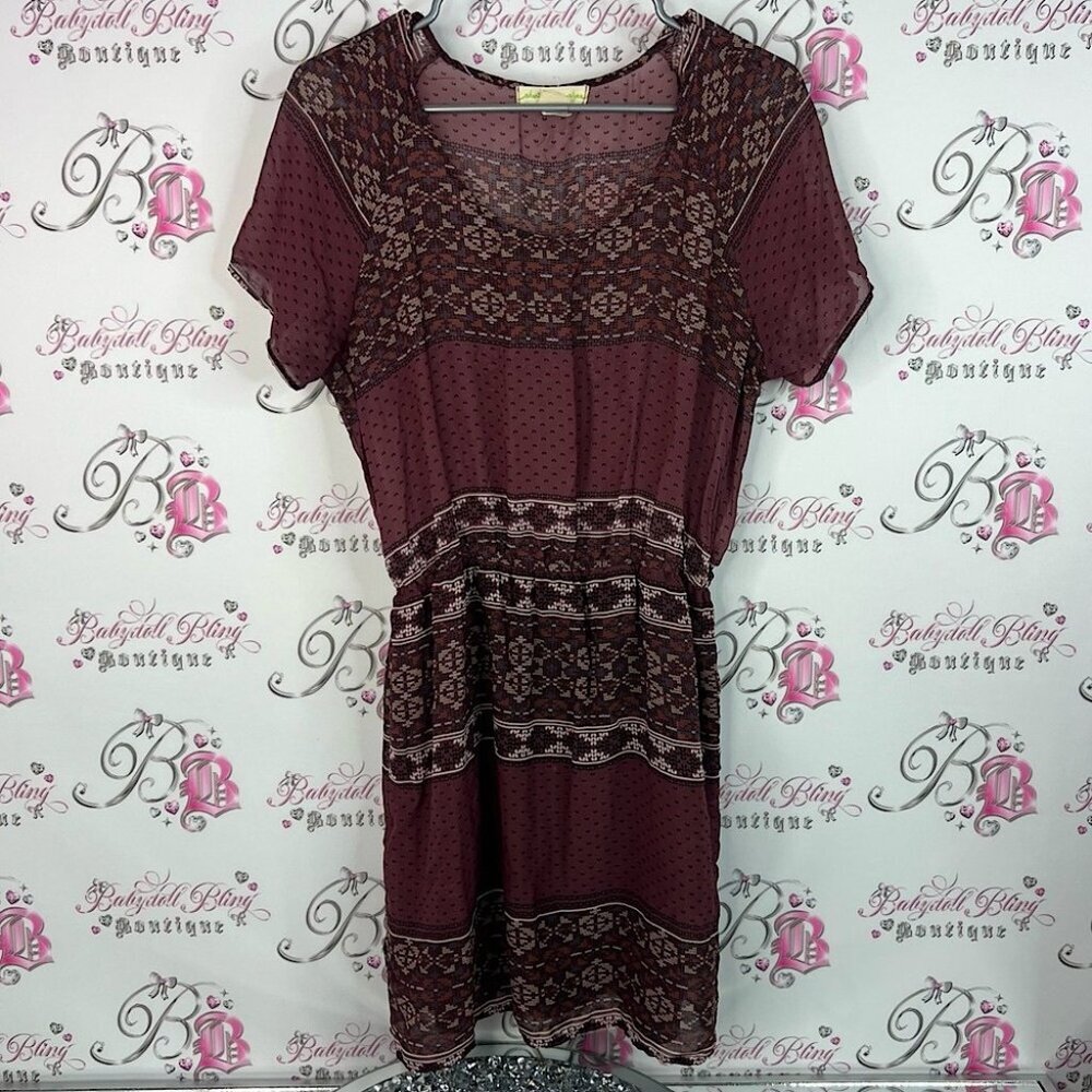 Stars Above dress Aztec boho flowy Maroon Patterned